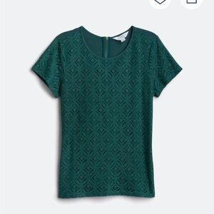[Market & Spruce] Hans Teal Green Crochet Front Mixed Material Top